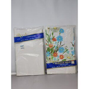 Reed Tablecover Set Of 2: Solid White‎ 52" X 88" & Floral Pattern 52" X 104" NOS